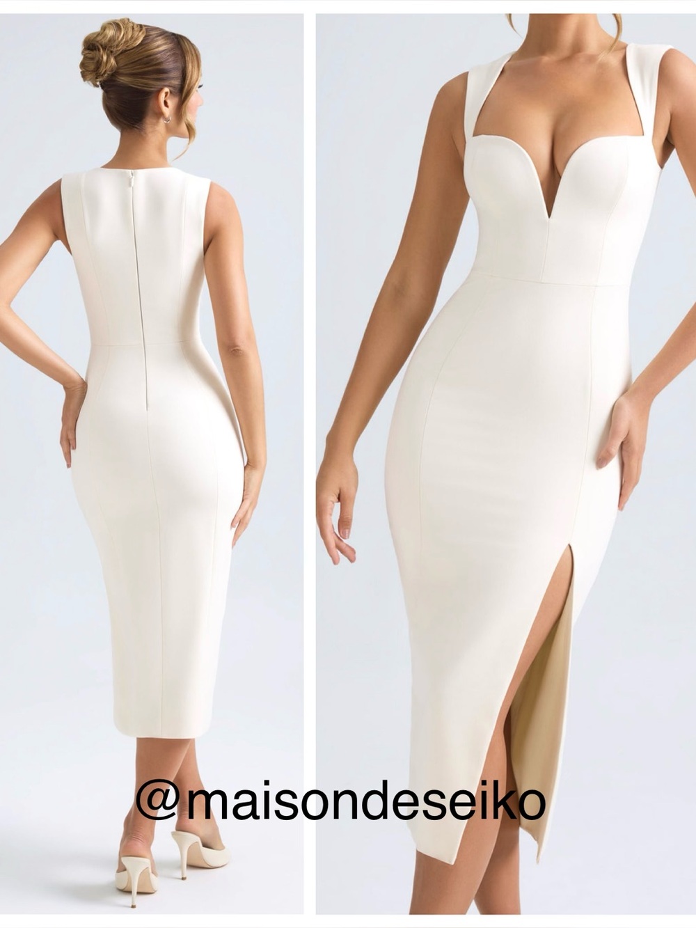 NEW Oh Polly Midi Maxi Dress White Aiko Sleeveless Sweetheart Crepe Bridal sz 2